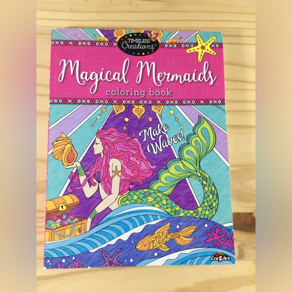 Magical Mermaids Coloring Book Bright Pink  Cover Timeless Creations Full Size